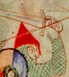 Bible de Etienne Harding, XIe s. (dtail), enluminure pour les psaumes du roi David. Les guerriers dfendant les remparts sont reprsents avec un armement proche de celui des Normands contemporains de l'ouvrage. [BM de Dijon]